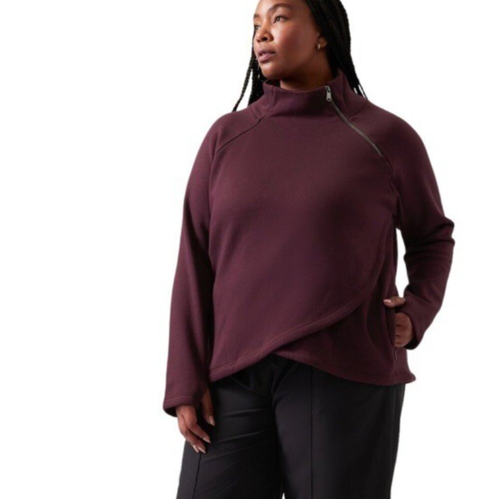 Athleta Burgundy Zip-Neck Pullover Sweatshirt